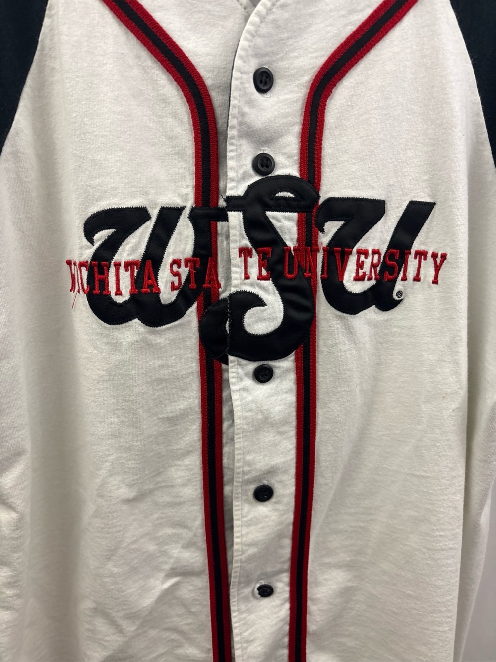 Wichita State Shockers Sewn Baseball Jersey Size XL Black Red White Rare Colors - Picture 3 of 8